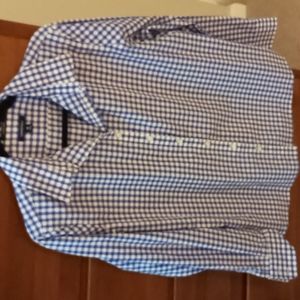 Lands' End blue gingham button down top size 18
